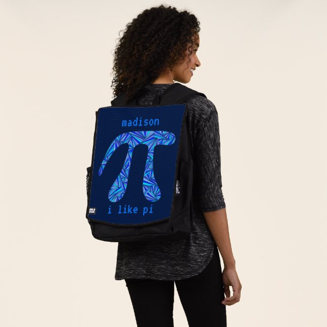 A Blue Pi Symbol Math Geek Back To School Add Name Backpack (Worn)