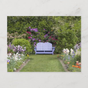 A blue seat welcomes you to a colourful spring postcard