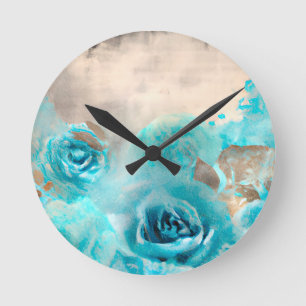 A Blue Shabby Chic Ephemera Design Series 7 Round Clock