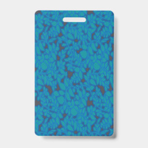 A blue wrapping paper with a creative arts pattern badge