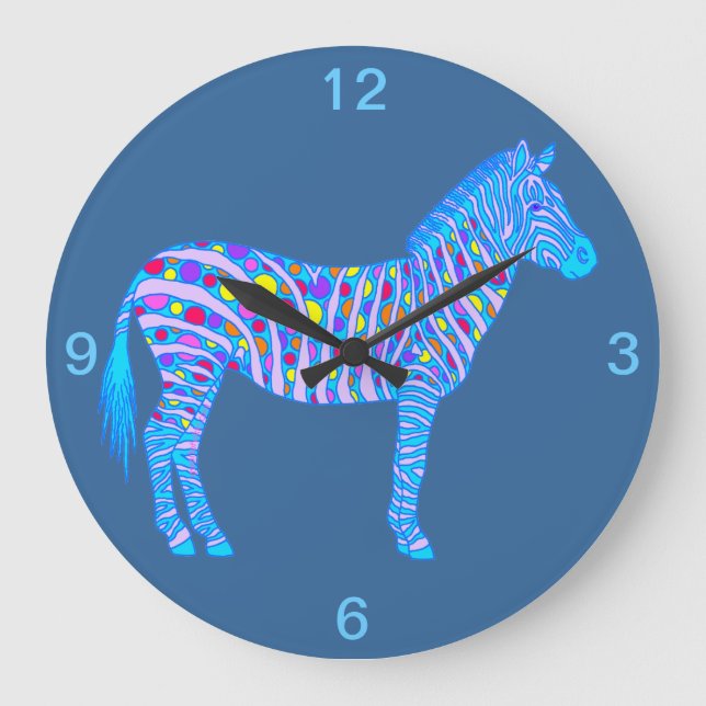 A Blue Zebra Dots Stripes Home Decor Cool Simple Large Clock (Front)