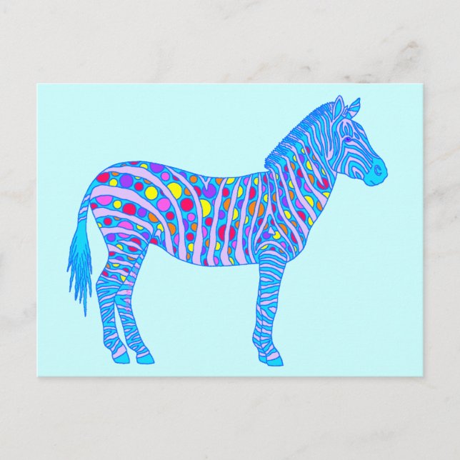 A Blue Zebra Dots Stripes Original Pop Art Style Postcard (Front)