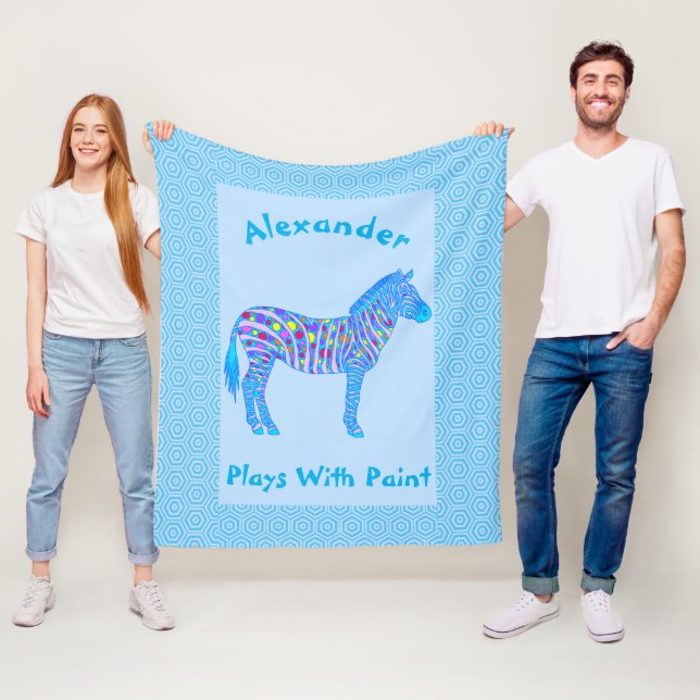 A Blue Zebra Dots Stripes Plays With Paint Cozy Fleece Blanket (In Situ)