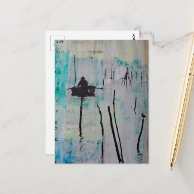 A Boat and a Bird Mixed Media Collage Postcard (Front/Back In Situ)
