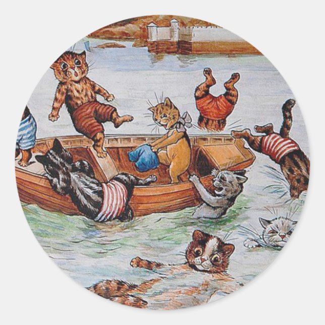 A Boating Catastrophe - Louis Wain's Cat Art Classic Round Sticker (Front)