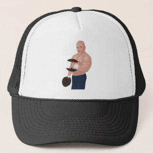 A bodybuilder daddy training with dumbbells trucker hat