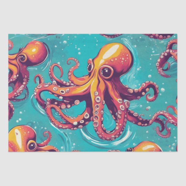 A Bold Pop Art Octopus Decoupage Design Tissue Paper (Front)