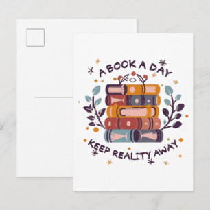 A book a day keep reality away invitation postcard