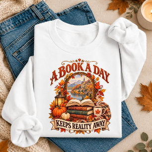 A Book A Day Keeps Reality Away Cozy Autumn Reader Sweatshirt