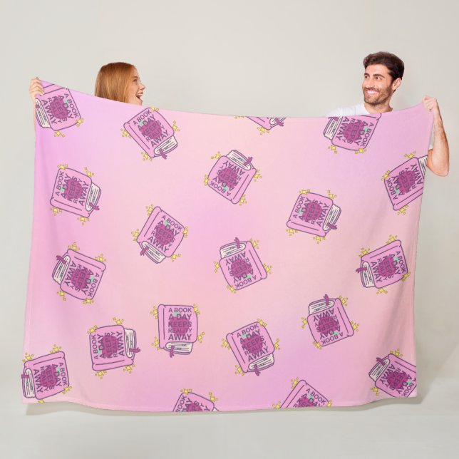 A Book A Day Keeps Reality Away - Cute Book Lover Fleece Blanket (In Situ)