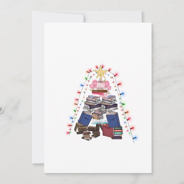 A book Christmas tree and lights for readers. Invitation (Front)