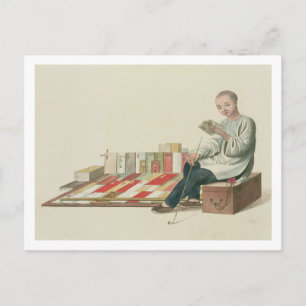 A Bookseller, plate 6 from 'The Costume of China', Postcard