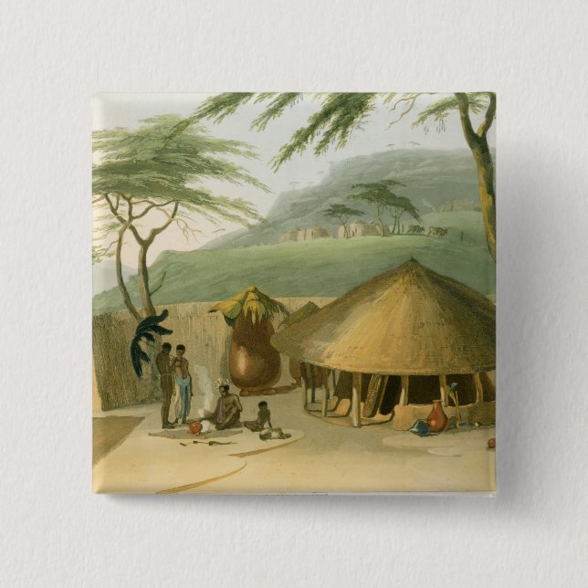 A Boosh-Wannah Hut, plate 7 from 'African Scenery 2 Inch Square Button (Front)