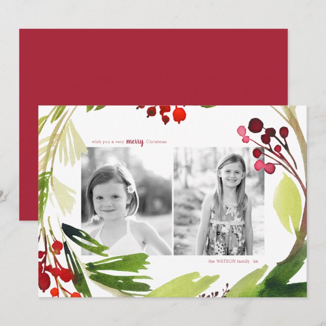 A Botanical Christmas 2 Photo Holiday Card (Front/Back)