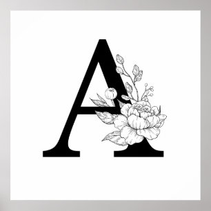 A botanical monogram. Letter initial with peonies Poster