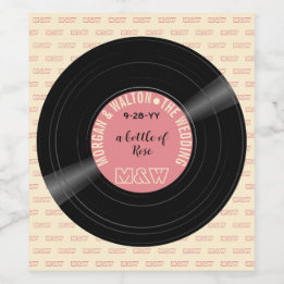 A Bottle of Rosé Vinyl Record Monogram Custom Wine Label