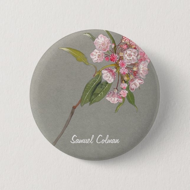 A Bough of Mountain Laurel with Leaves and Blossom 2 Inch Round Button (Front)