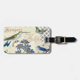 A Bouquet of Blue Flowers, Birds and Butterflies Luggage Tag
