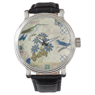 A Bouquet of Blue Flowers, Birds and Butterflies Watch