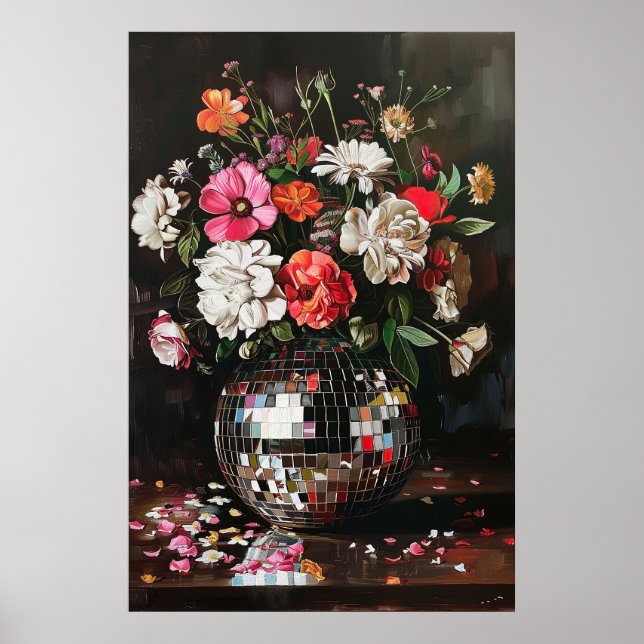 A Bouquet of Flowers in a Disco Ball Vase Vintage Poster (Front)