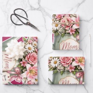 A bouquet of flowers in a watering can for mom  wrapping paper sheet