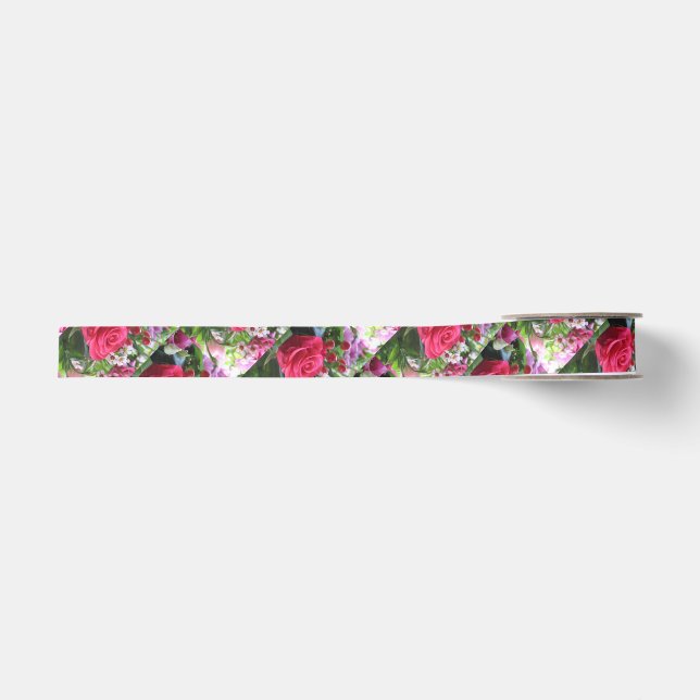 A Bouquet of Flowers Including Red Roses  Grosgrain Ribbon (Front)