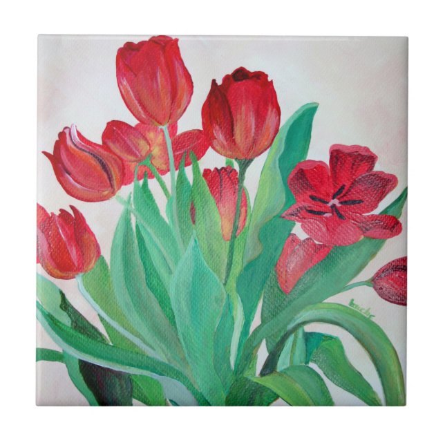 A Bouquet of Red Tulips Tile (Front)