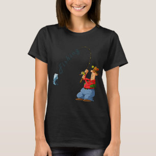 A boy and a cat fishing with a nice outline style. T-Shirt