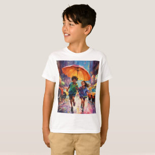 A Boy and A Girl Enjoying Rain-Poster colour Pic. T-Shirt
