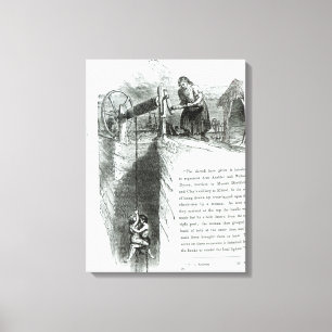 A boy and girl being wound up a mine shaft canvas print
