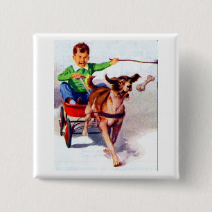 A boy and his dog cart 2 inch square button