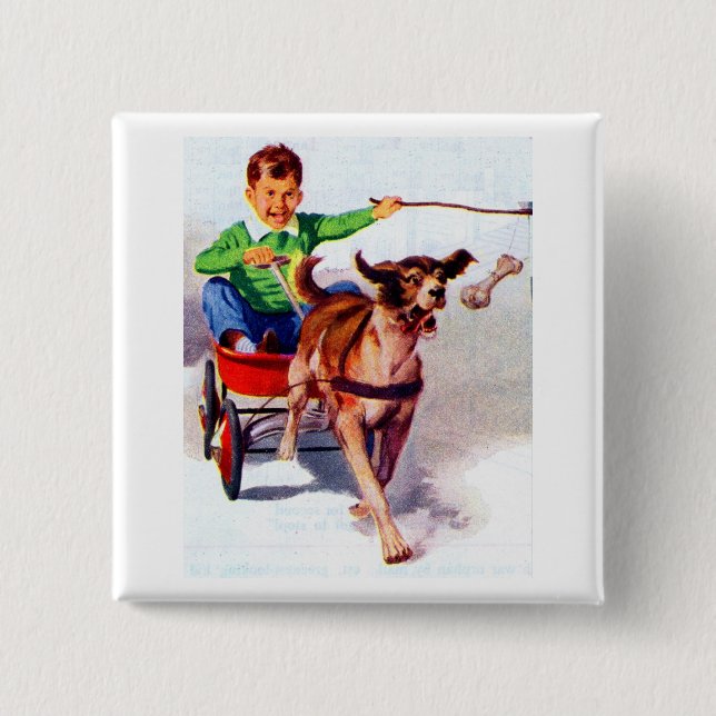 A boy and his dog cart 2 inch square button (Front)