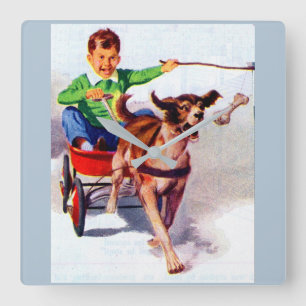 A boy and his dog cart square wall clock