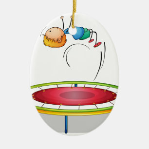 A boy playing trampoline ceramic ornament