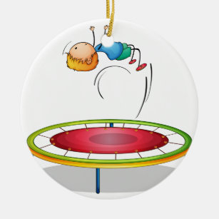 A boy playing trampoline ceramic ornament