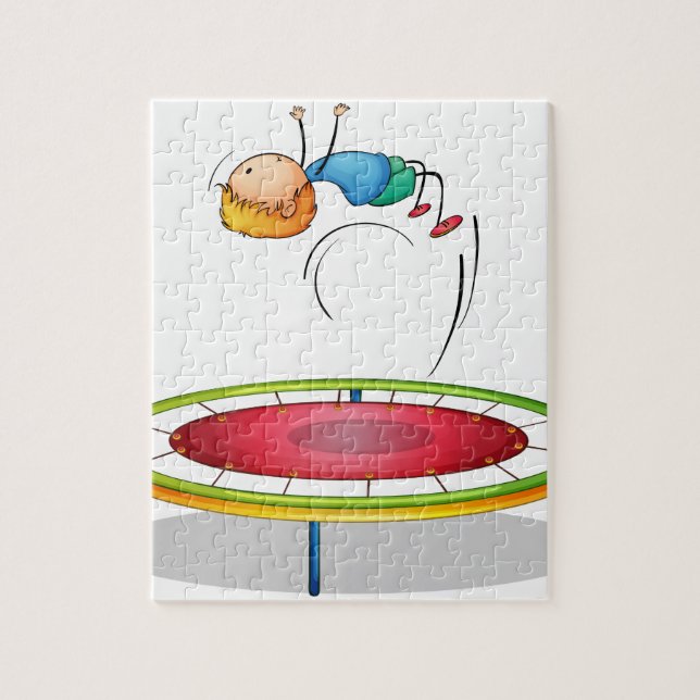 A boy playing trampoline jigsaw puzzle (Vertical)