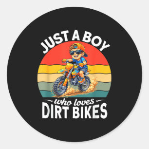 A boy who loves dirt bikes motocross enduro kids classic round sticker