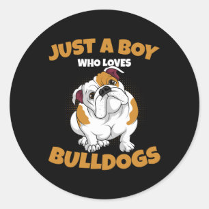 A Boy Who Loves English Bulldogs Kids Boys  Classic Round Sticker