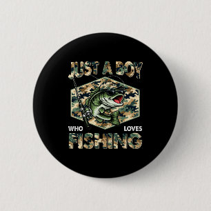 A boy who loves fishing cool bass fish camo 2 inch round button