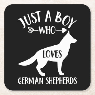 A Boy Who Loves German Shepherd Square Paper Coaster