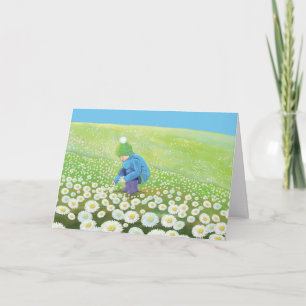 A Boy with Daisies on a Hill Illustration Card