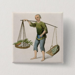 A Boy with Vegetables, plate 54 from 'The Costumes 2 Inch Square Button