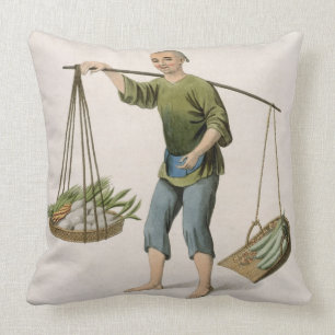 A Boy with Vegetables, plate 54 from 'The Costumes Throw Pillow