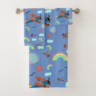 A Boys Flying Pattern on Blue Bath Towel Set