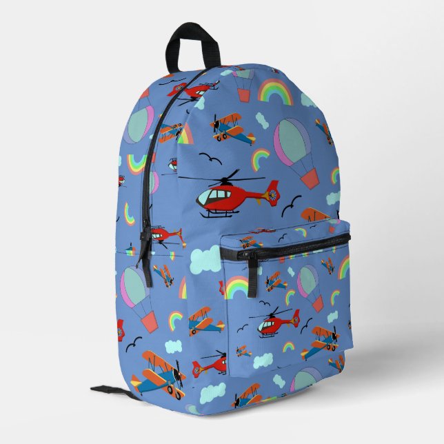 A Boys Flying Pattern on Blue Printed Backpack (Back Corner Left)