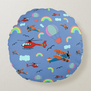 A Boys Flying Pattern on Blue Round Pillow