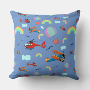 A Boys Flying Pattern on Blue Throw Pillow