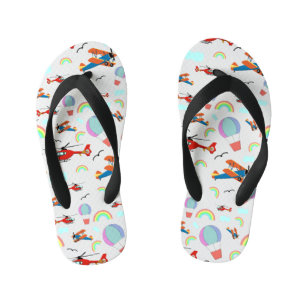 A Boys Flying Pattern on White Kid's Flip Flops