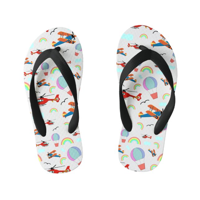 A Boys Flying Pattern on White Kid's Flip Flops (Footbed)