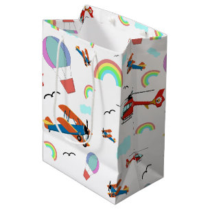 A Boys Flying Pattern on White Medium Gift Bag